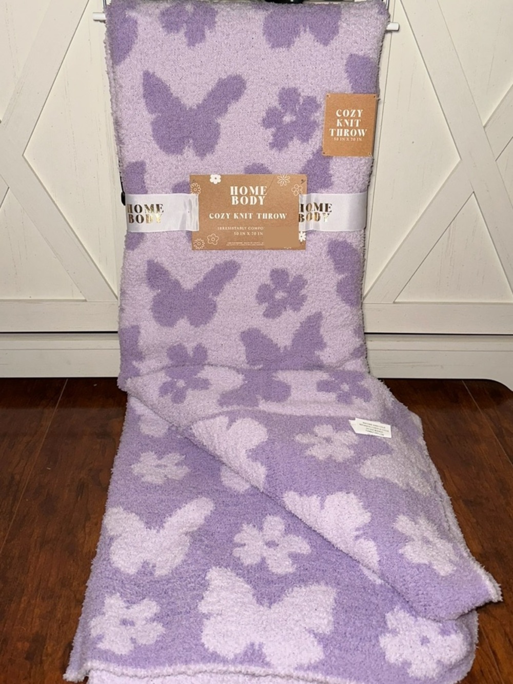 Lavender Butterfly Reversible Cozy Knit Throw Blanket